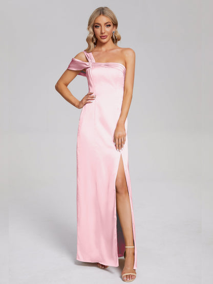 Raelyn One Shoulder Side Slit Soft Satin Bridesmaid Dress