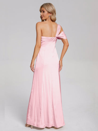 Raelyn One Shoulder Side Slit Soft Satin Bridesmaid Dress
