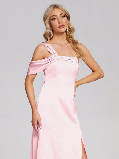 Raelyn One Shoulder Side Slit Soft Satin Bridesmaid Dress