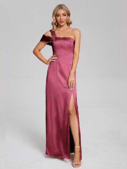 Raelyn One Shoulder Side Slit Soft Satin Bridesmaid Dress