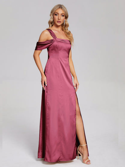 Raelyn One Shoulder Side Slit Soft Satin Bridesmaid Dress