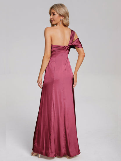Raelyn One Shoulder Side Slit Soft Satin Bridesmaid Dress