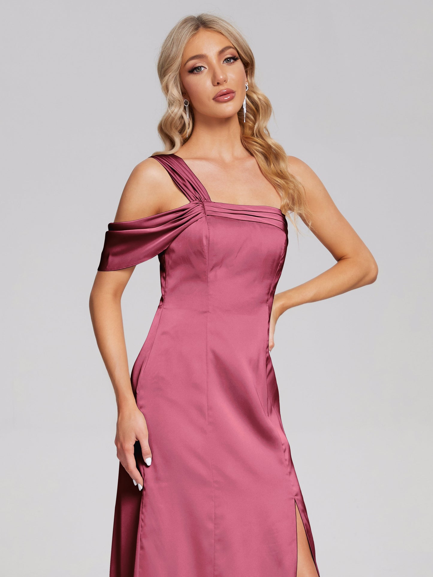 Raelyn One Shoulder Side Slit Soft Satin Bridesmaid Dress
