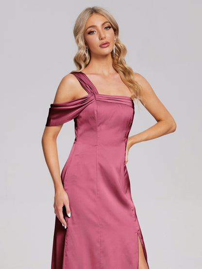 Raelyn One Shoulder Side Slit Soft Satin Bridesmaid Dress
