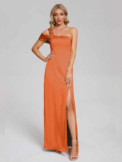 Raelyn One Shoulder Side Slit Soft Satin Bridesmaid Dress