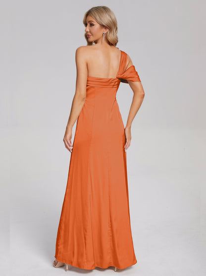 Raelyn One Shoulder Side Slit Soft Satin Bridesmaid Dress