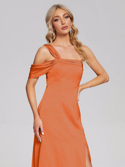 Raelyn One Shoulder Side Slit Soft Satin Bridesmaid Dress