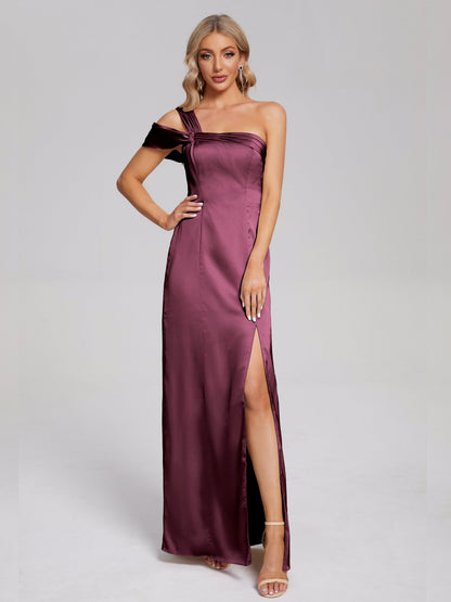 Raelyn One Shoulder Side Slit Soft Satin Bridesmaid Dress