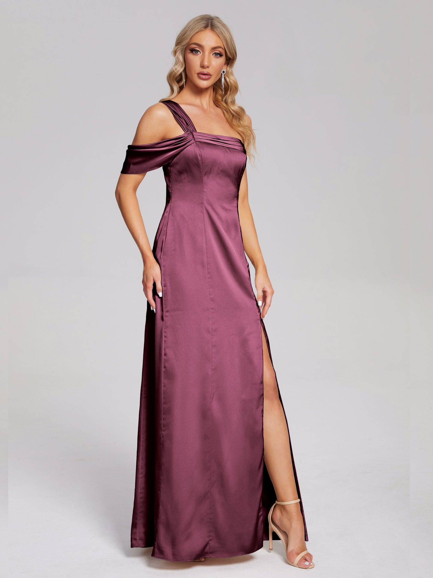 Raelyn One Shoulder Side Slit Soft Satin Bridesmaid Dress