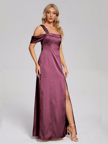 Raelyn One Shoulder Side Slit Soft Satin Bridesmaid Dress