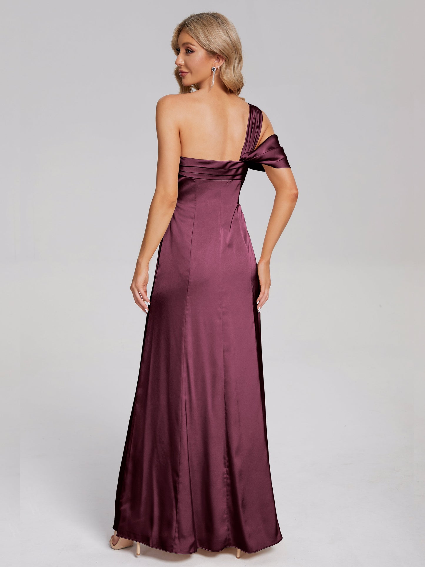 Raelyn One Shoulder Side Slit Soft Satin Bridesmaid Dress