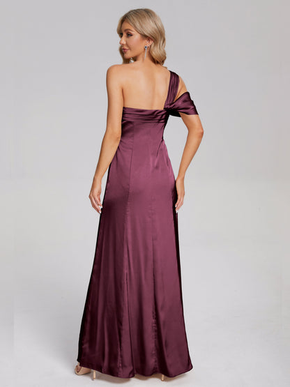 Raelyn One Shoulder Side Slit Soft Satin Bridesmaid Dress