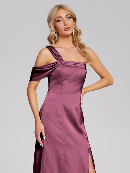 Raelyn One Shoulder Side Slit Soft Satin Bridesmaid Dress