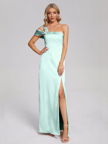 Raelyn One Shoulder Side Slit Soft Satin Bridesmaid Dress
