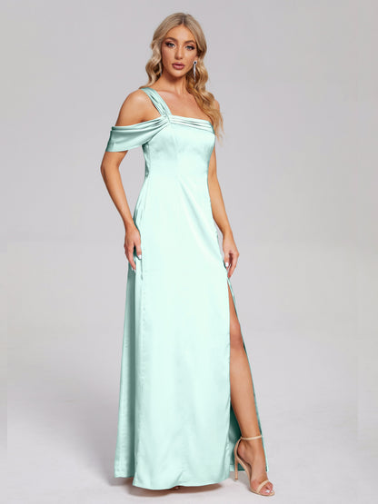 Raelyn One Shoulder Side Slit Soft Satin Bridesmaid Dress