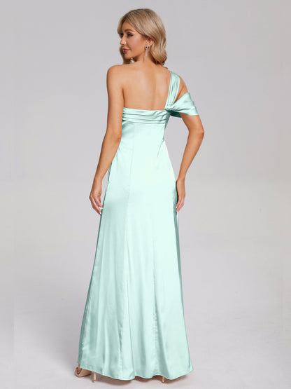 Raelyn One Shoulder Side Slit Soft Satin Bridesmaid Dress