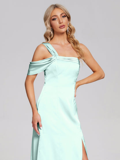 Raelyn One Shoulder Side Slit Soft Satin Bridesmaid Dress