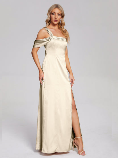 Raelyn One Shoulder Side Slit Soft Satin Bridesmaid Dress