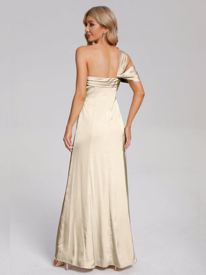 Raelyn One Shoulder Side Slit Soft Satin Bridesmaid Dress