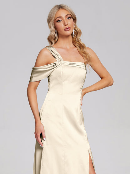 Raelyn One Shoulder Side Slit Soft Satin Bridesmaid Dress