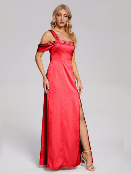 Raelyn One Shoulder Side Slit Soft Satin Bridesmaid Dress