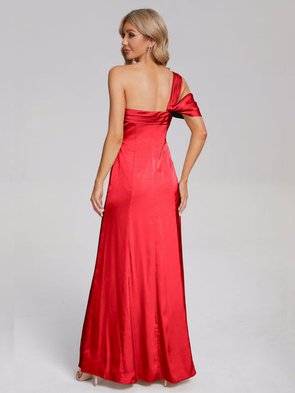 Raelyn One Shoulder Side Slit Soft Satin Bridesmaid Dress