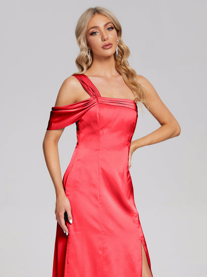 Raelyn One Shoulder Side Slit Soft Satin Bridesmaid Dress
