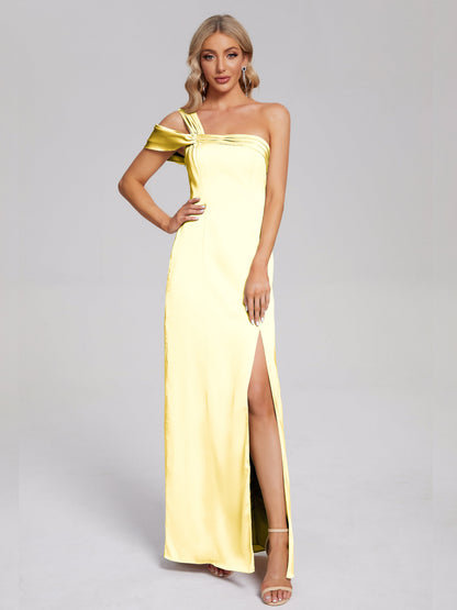 Raelyn One Shoulder Side Slit Soft Satin Bridesmaid Dress
