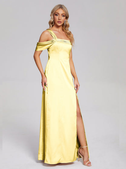 Raelyn One Shoulder Side Slit Soft Satin Bridesmaid Dress