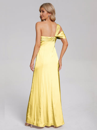 Raelyn One Shoulder Side Slit Soft Satin Bridesmaid Dress