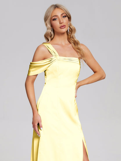 Raelyn One Shoulder Side Slit Soft Satin Bridesmaid Dress