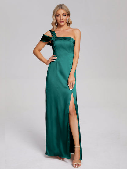 Raelyn One Shoulder Side Slit Soft Satin Bridesmaid Dress