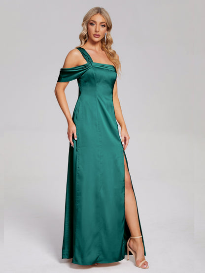 Raelyn One Shoulder Side Slit Soft Satin Bridesmaid Dress