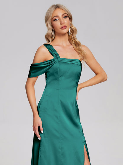 Raelyn One Shoulder Side Slit Soft Satin Bridesmaid Dress