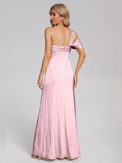 Raelyn One Shoulder Side Slit Soft Satin Bridesmaid Dress