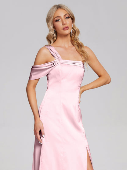 Raelyn One Shoulder Side Slit Soft Satin Bridesmaid Dress
