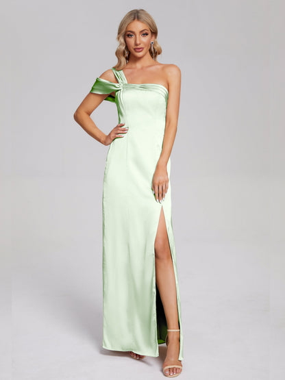 Raelyn One Shoulder Side Slit Soft Satin Bridesmaid Dress