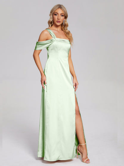 Raelyn One Shoulder Side Slit Soft Satin Bridesmaid Dress