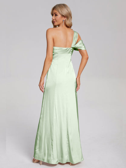 Raelyn One Shoulder Side Slit Soft Satin Bridesmaid Dress