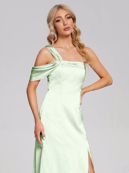 Raelyn One Shoulder Side Slit Soft Satin Bridesmaid Dress