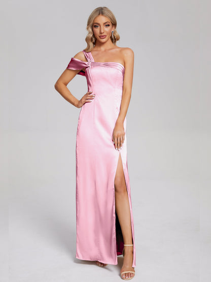 Raelyn One Shoulder Side Slit Soft Satin Bridesmaid Dress
