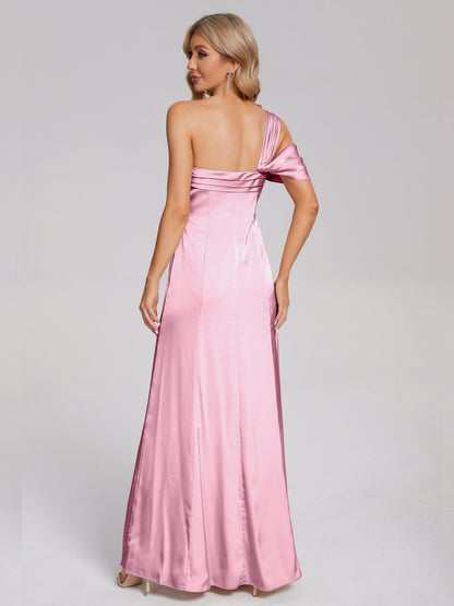 Raelyn One Shoulder Side Slit Soft Satin Bridesmaid Dress