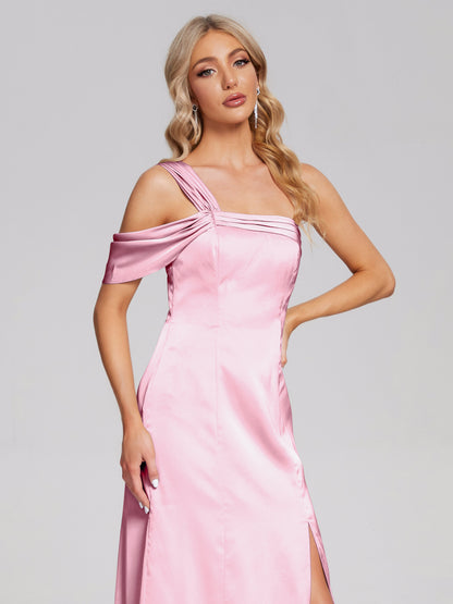Raelyn One Shoulder Side Slit Soft Satin Bridesmaid Dress