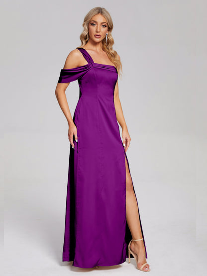 Raelyn One Shoulder Side Slit Soft Satin Bridesmaid Dress