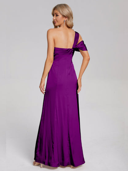 Raelyn One Shoulder Side Slit Soft Satin Bridesmaid Dress