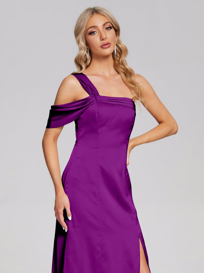 Raelyn One Shoulder Side Slit Soft Satin Bridesmaid Dress