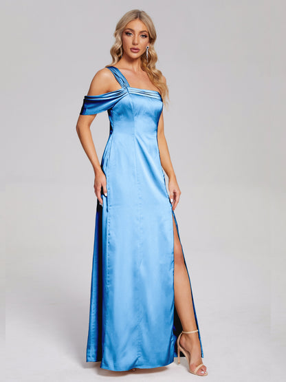 Raelyn One Shoulder Side Slit Soft Satin Bridesmaid Dress