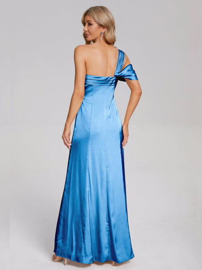 Raelyn One Shoulder Side Slit Soft Satin Bridesmaid Dress