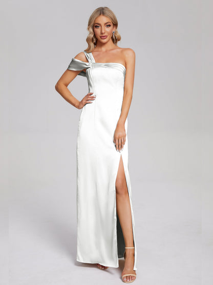 Raelyn One Shoulder Side Slit Soft Satin Bridesmaid Dress