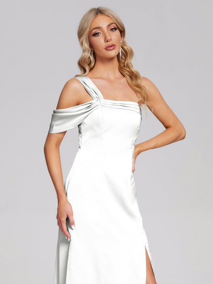 Raelyn One Shoulder Side Slit Soft Satin Bridesmaid Dress